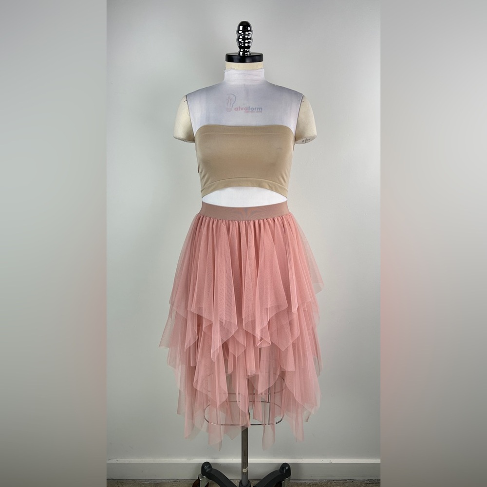 Layered Tulle Midi Skirt in Blush Pink